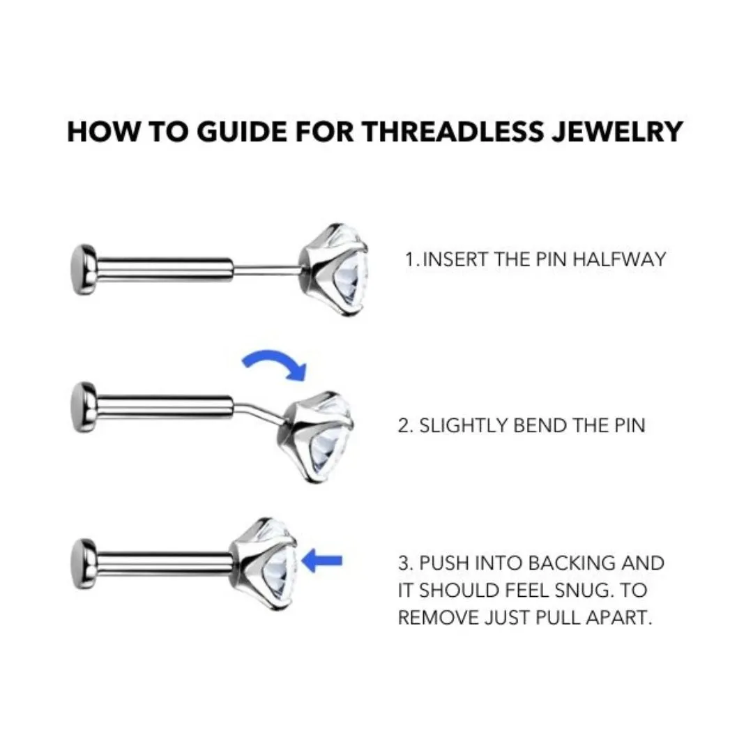 14K Gold Threadless Dagger with CZ Handle Earring with Titanium Backing