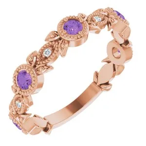14K Rose Amethyst & .03 CTW Diamond Leaf Ring