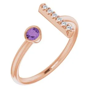 14K Rose Amethyst & .05 CTW Diamond Bar Ring