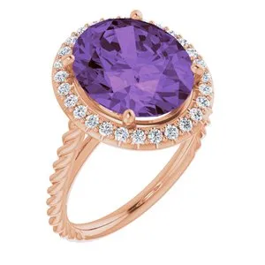 14K Rose Amethyst & 1/4 CTW Diamond Ring