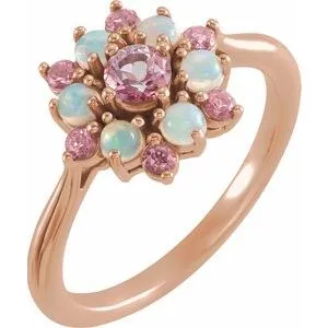 14K Rose Baby Pink Topaz & Ethiopian Opal Floral-Inspired Ring