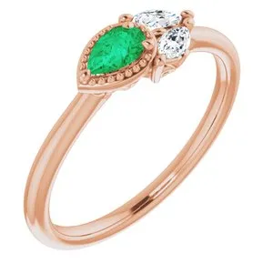 14K Rose Chatham® Created Emerald & 1/8 CTW Diamond Ring