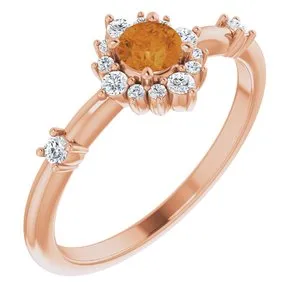14K Rose Citrine & 1/6 CTW Diamond Ring