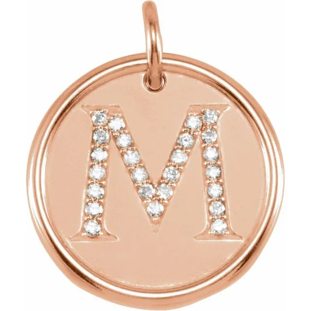 14K Rose Gold 1/8 CTW Natural Diamond Initial M Pendant