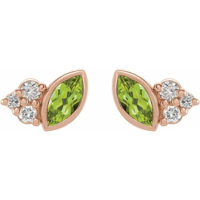 14K Rose Gold Natural Peridot & .05 CTW Natural Diamond Earrings