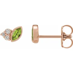 14K Rose Gold Natural Peridot & .05 CTW Natural Diamond Earrings