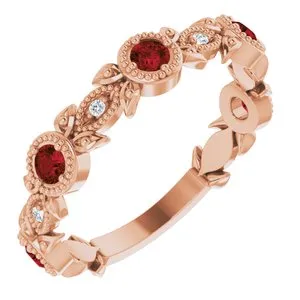 14K Rose Mozambique Garnet & .03 CTW Diamond Leaf Ring