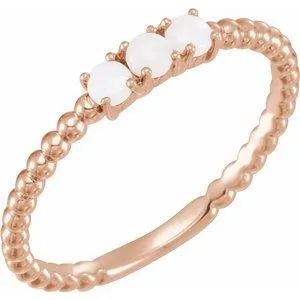 14K Rose Opal Stackable Beaded Ring