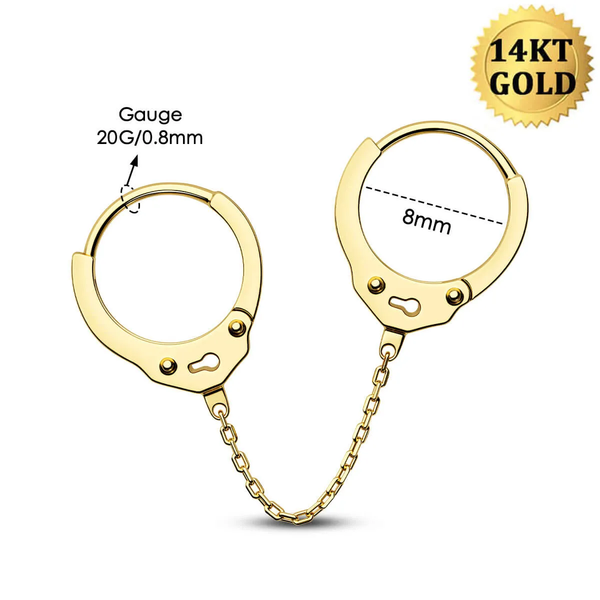 14K Solid Gold 20G Handcuffs Cartilage Earring Jewelry