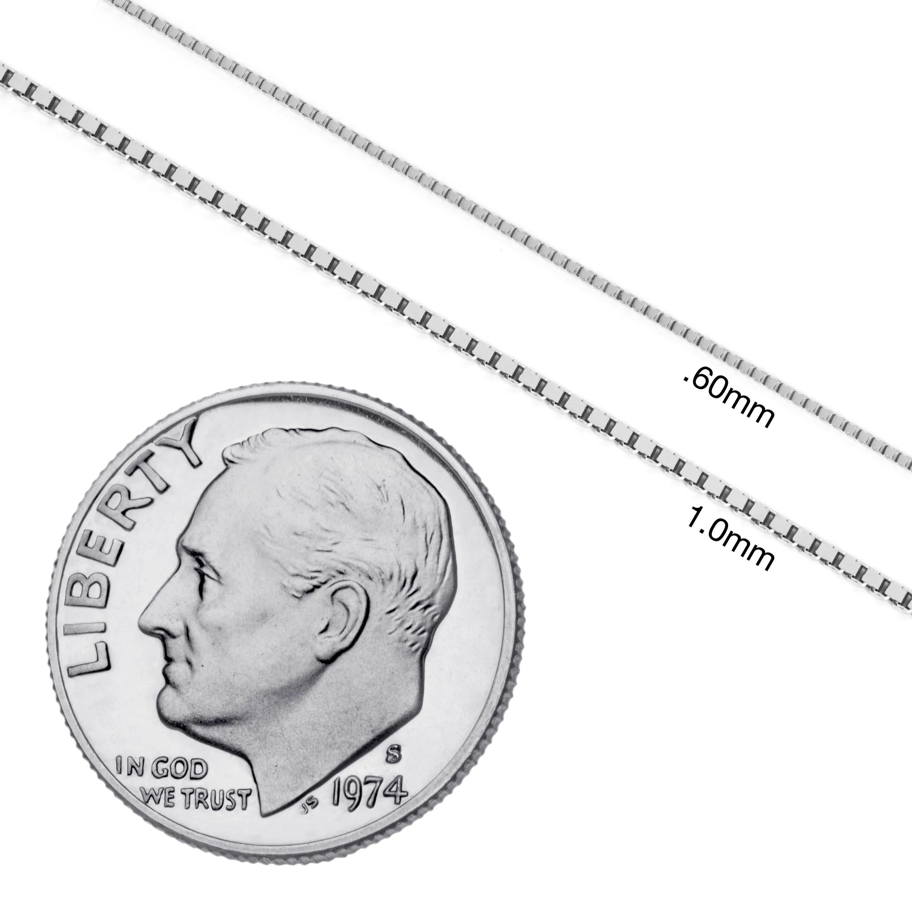 14K Solid White Gold Necklace | Box Link Chain | 22 Inch Length | 1.0mm Thick