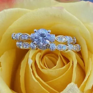 14K Two Tone Gold And Diamond Engagement Ring With Matching Band