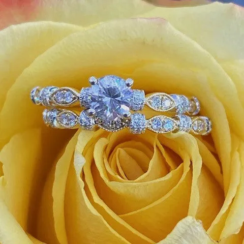 14K Two Tone Gold And Diamond Engagement Ring With Matching Band