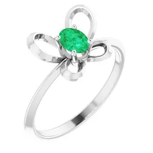 14K White 4x3 mm Oval May Youth Butterfly Birthstone Ring
