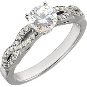14K White 5.2 mm Round Cubic Zirconia & 1/5 CTW Diamond Engagement Ring