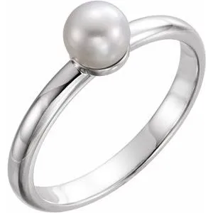 14K White 5.5-6.0mm Freshwater Cultured Pearl Ring