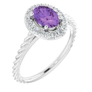14K White Amethyst & 1/6 CTW Diamond Ring