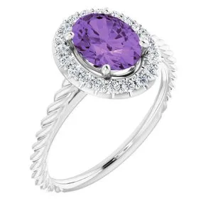 14K White Amethyst & 1/6 CTW Diamond Ring