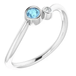 14K White Aquamarine & .02 CTW Diamond Two-Stone Ring