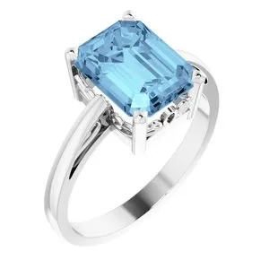 14K White Aquamarine Scroll Setting® Ring