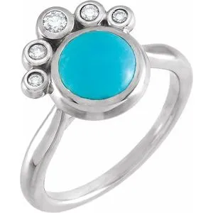 14K White Bluebird Turquoise & 1/8 CTW Diamond Ring