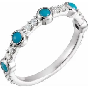 14K White Cabochon Turquoise & 1/5 CTW Diamond Ring