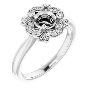 14K White Chatham® Created Blue Sapphire & .04 CTW Diamond Ring