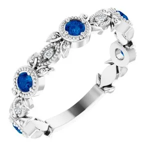 14K White Chatham® Lab-Created Blue Sapphire & .03 CTW Diamond Ring