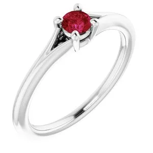 14K White Chatham® Lab-Created Ruby Youth Solitaire Ring