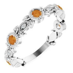 14K White Citrine & .03 CTW Diamond Leaf Ring