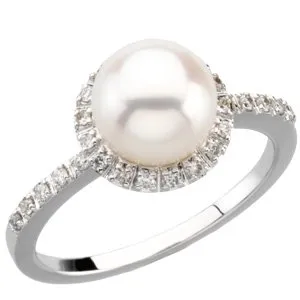 14K White Freshwater Cultured Pearl & 1/5 CTW Diamond Ring Size 8