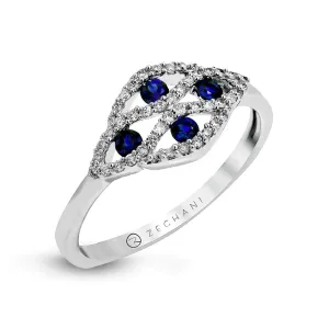 14K White Gold (0.14ct) Diamond and Sapphire Ring
