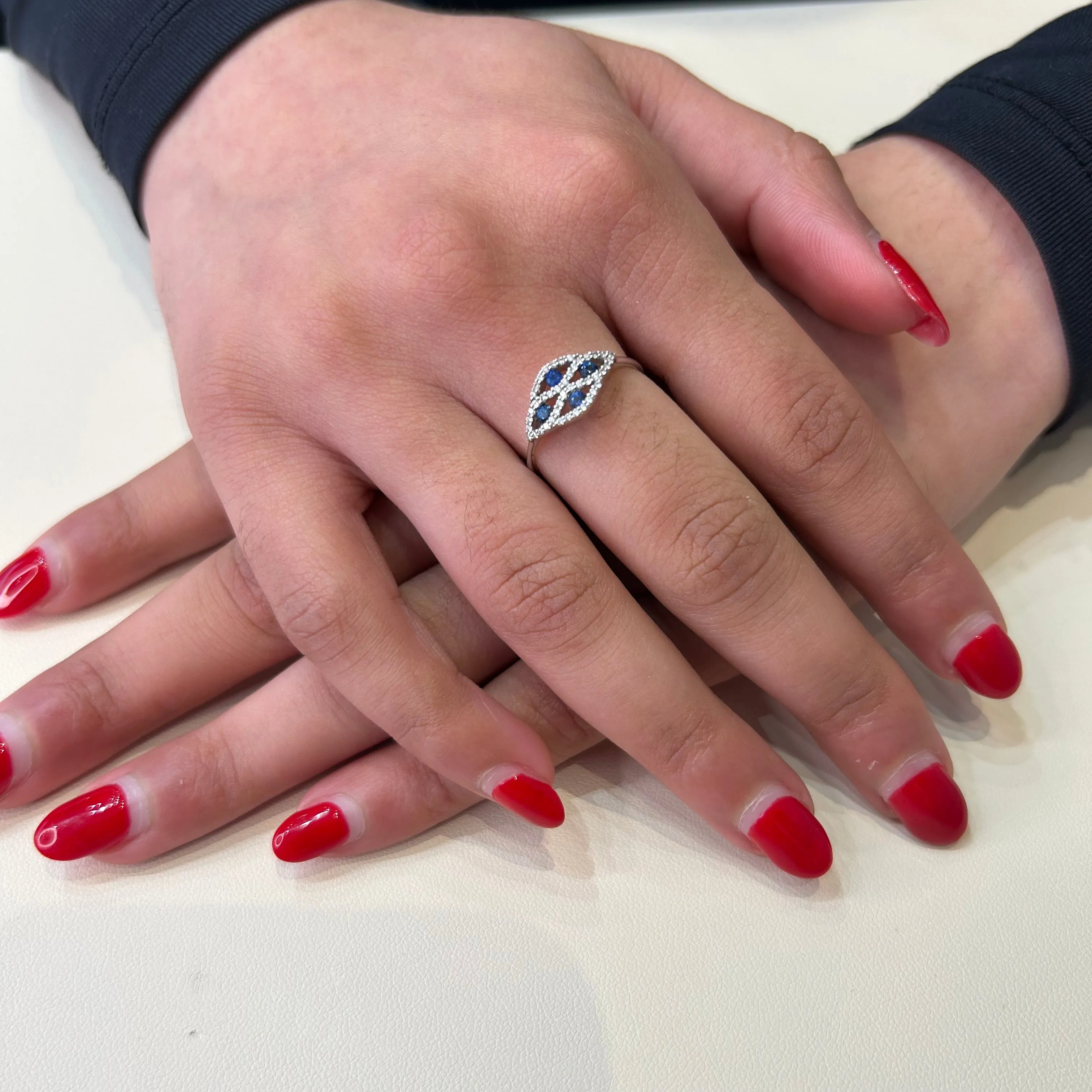 14K White Gold (0.14ct) Diamond and Sapphire Ring