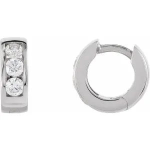 14K White Gold 10 mm 1/3 CTW Natural Diamond Hinged Hoop Earrings
