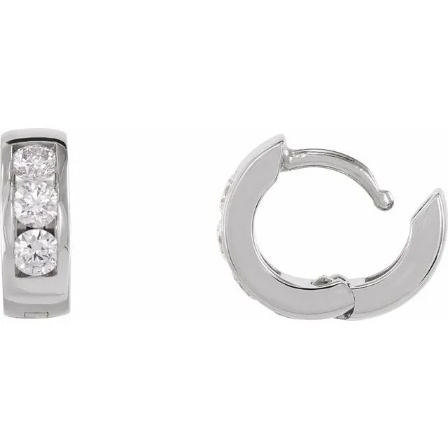 14K White Gold 10 mm 1/3 CTW Natural Diamond Hinged Hoop Earrings