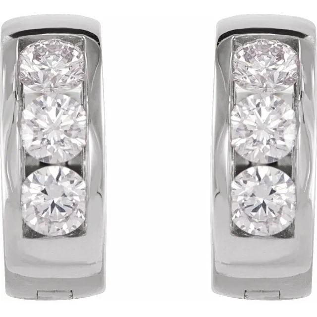 14K White Gold 10 mm 1/3 CTW Natural Diamond Hinged Hoop Earrings