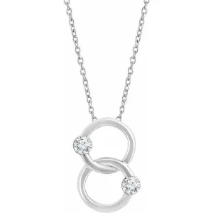 14K White Gold 1/10 CTW Natural Diamond Two-Stone Interlocking Circle 18" Necklace