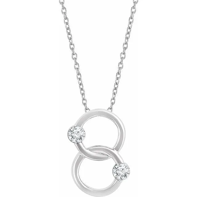 14K White Gold 1/10 CTW Natural Diamond Two-Stone Interlocking Circle 18" Necklace
