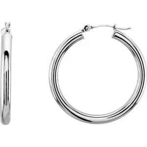 14K White Gold 30 mm Tube Hoop Earrings