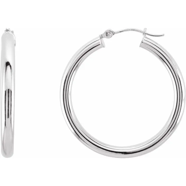 14K White Gold 30 mm Tube Hoop Earrings