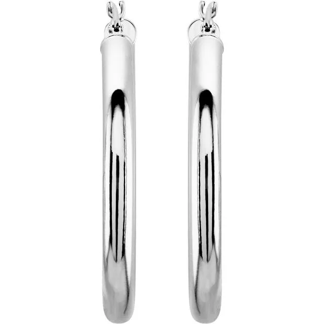 14K White Gold 30 mm Tube Hoop Earrings
