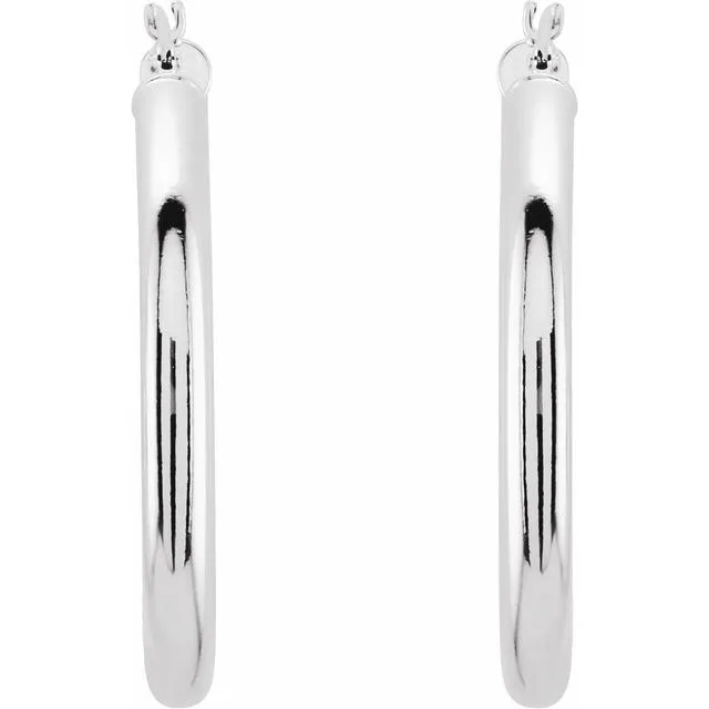 14K White Gold 30 mm Tube Hoop Earrings