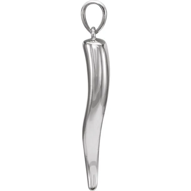 14K White Gold 36.6x8.7 mm Italian Horn Pendant