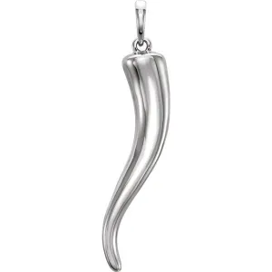 14K White Gold 36.6x8.7 mm Italian Horn Pendant