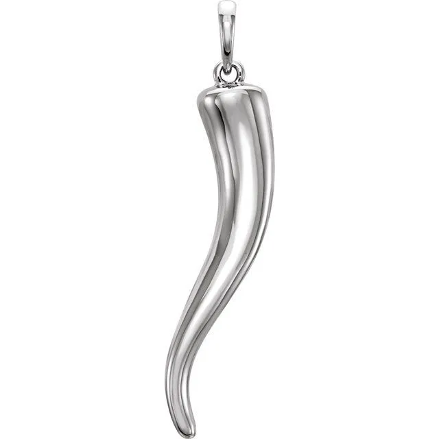 14K White Gold 36.6x8.7 mm Italian Horn Pendant