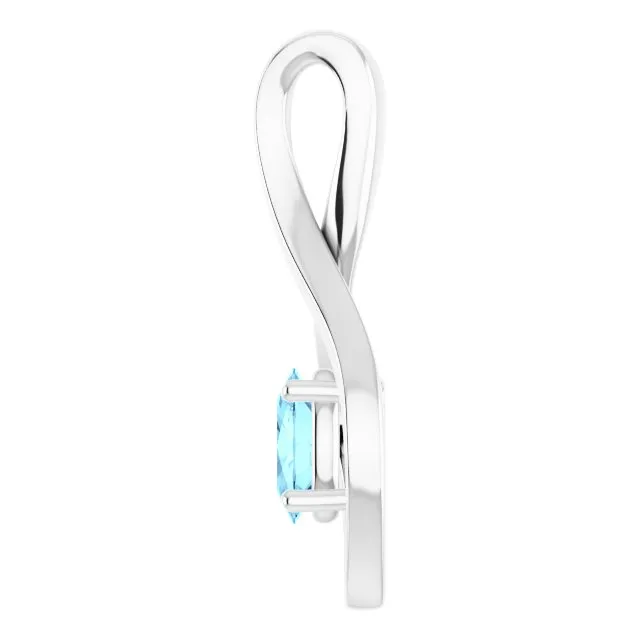 14K White Gold 6x4 mm Oval Natural Aquamarine Pendant