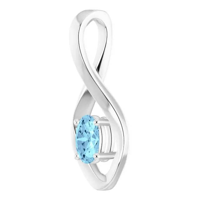 14K White Gold 6x4 mm Oval Natural Aquamarine Pendant