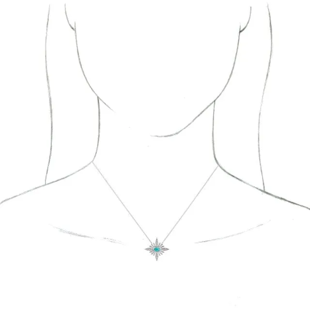 14K White Gold Natural Turquoise & .08 CTW Natural Diamond Celestial 16-18" Necklace