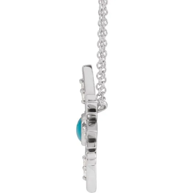 14K White Gold Natural Turquoise & .08 CTW Natural Diamond Celestial 16-18" Necklace