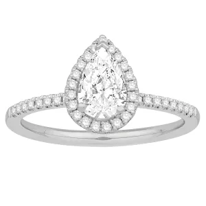 14K White Gold Pear Shape Diamond Halo