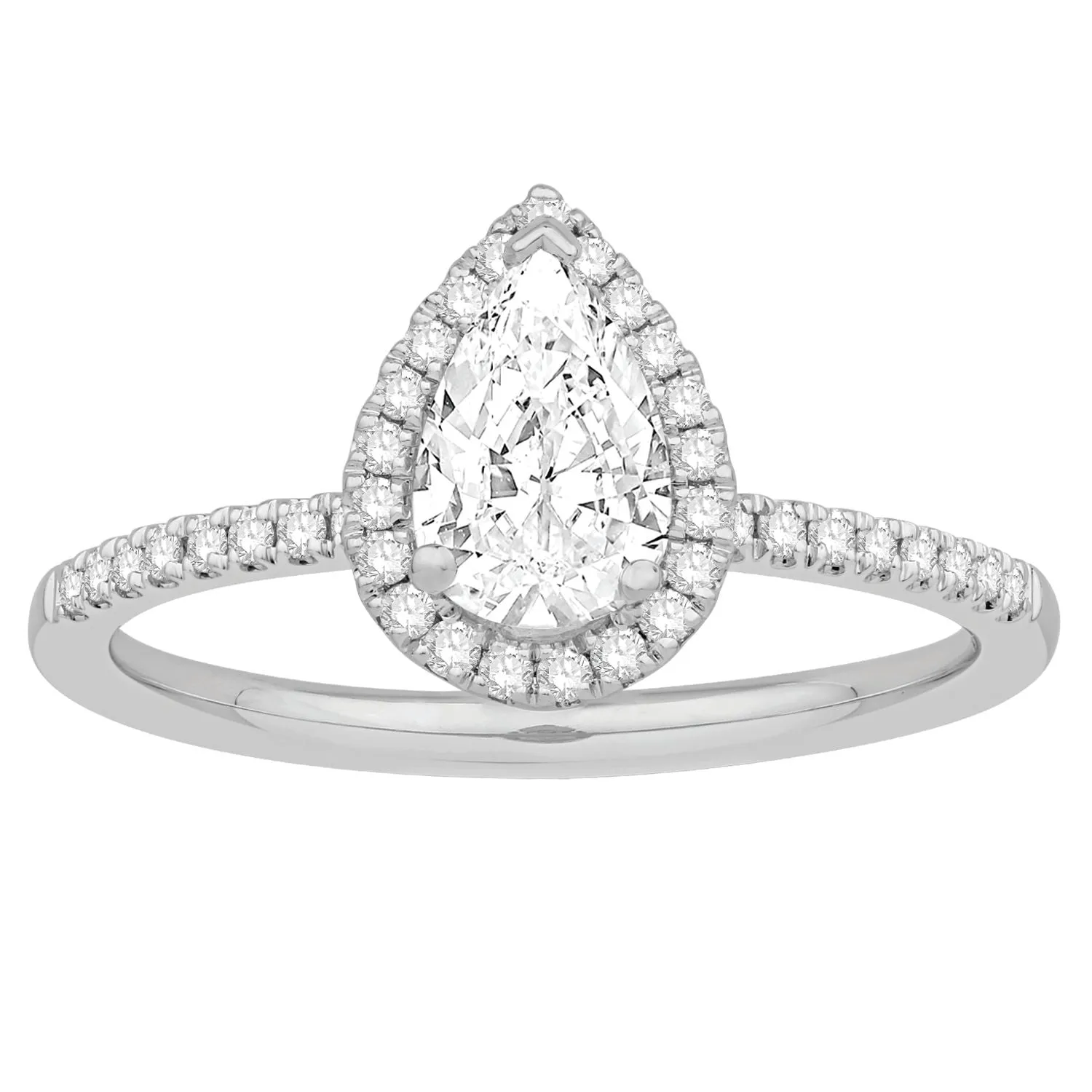 14K White Gold Pear Shape Diamond Halo